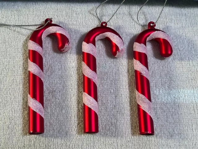 Christmas ornaments glass set of 3 peppermint candy canes PO6137
