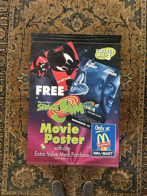 RARE MICHAEL JORDAN Space Jam Vinyl Poster Walmart Looney Tunes