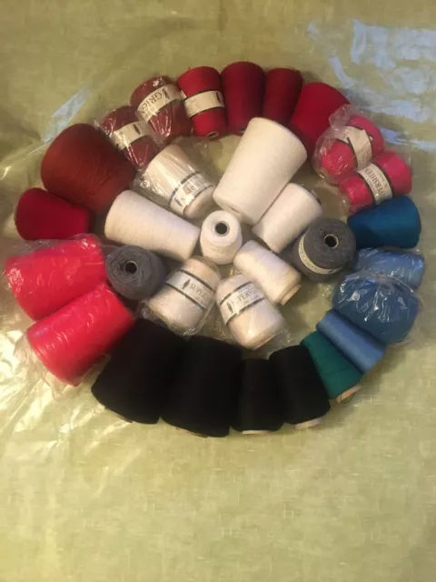 Knitting Machine Yarn Bundle New And Used 31 Cones Assorted Colours