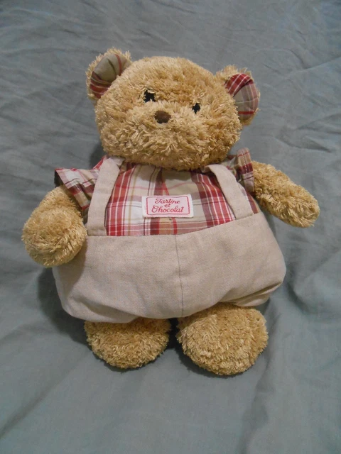 Doudou Lapin Nounours Marron Avec Carreaux Rouges - Tartine Et Chocolat - Très Bon état