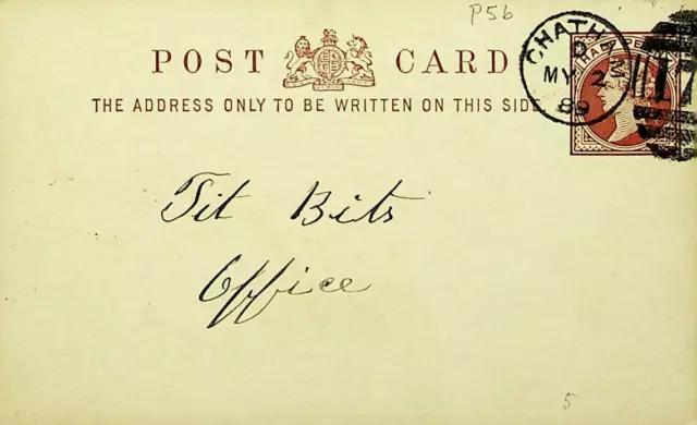 Gb 1889 Half Penny Qv Postal Card With Chatham Cancel