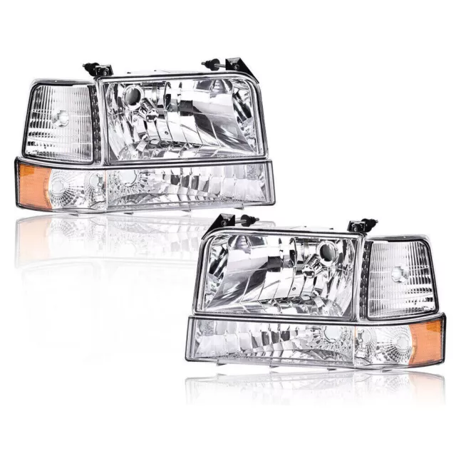 Headlights Corner Signal Bumper Lamps Fit For 92-96 Ford F150 F250 F350 Bronco