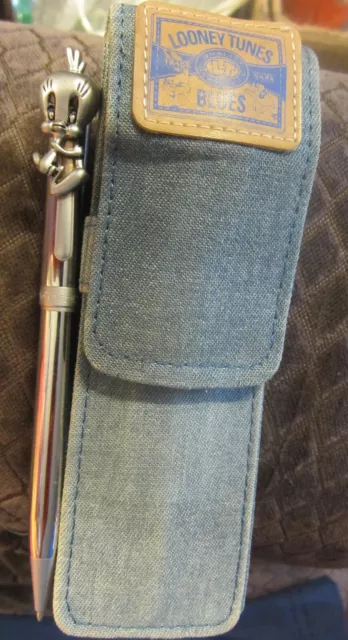 1996 WARNER BROTHERS INK PEN TWEETY BIRD LOONEY TUNES blue denim pouch,Vintage