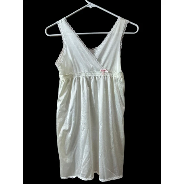 Basic Image Girls Size 14 White Nylon Lace Trim Slip Made in USA Vintage