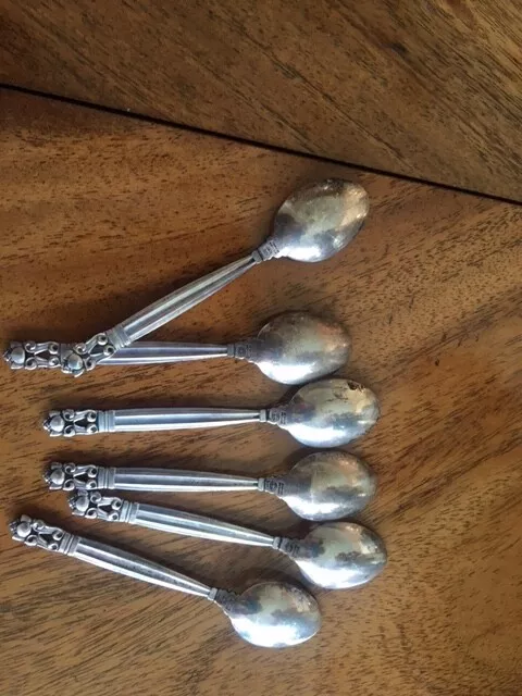 Acorn By Georg Jensen Sterling Silver Set Of 6 Demitasse Spoons 4 3/8" No Mono