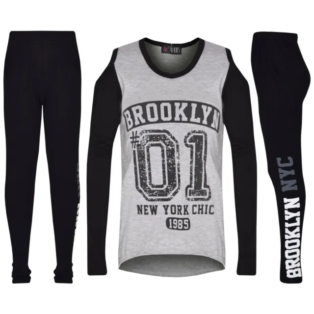 Top per bambine Brooklyn 01 stampa grigia t-shirt top e leggings set abbigliamento