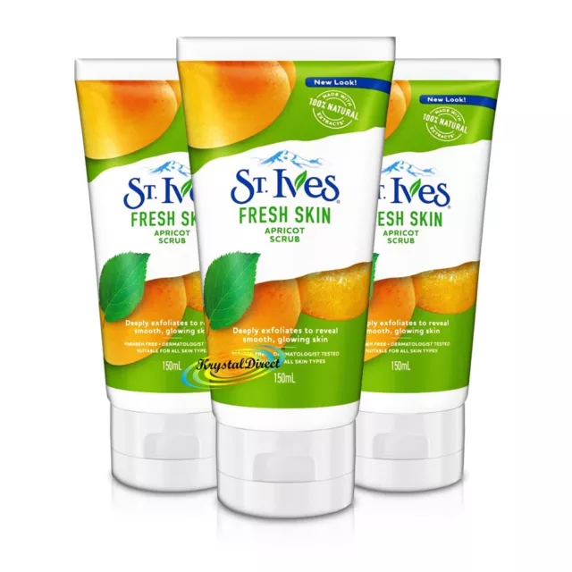 3x St.Ives Fresh Skin Natural Deep Exfoliating Apricot Face Scrub 150ml Oil Free