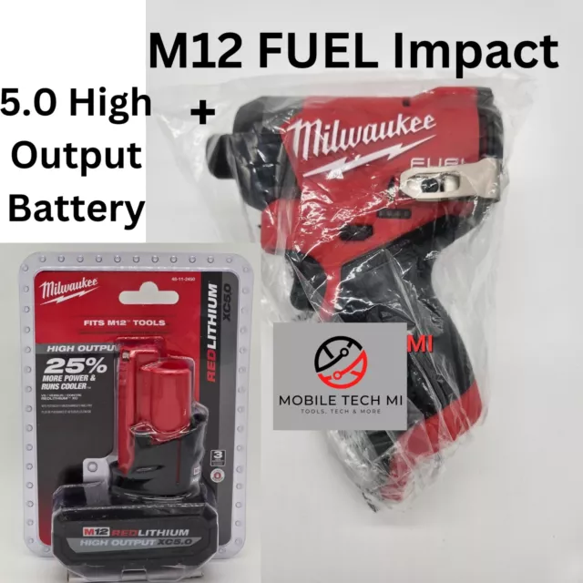 Milwaukee 3453-20 M12 FUEL 1/4" Hex Impact Driver + XC5.0 HO 5.0Ah Battery NEW