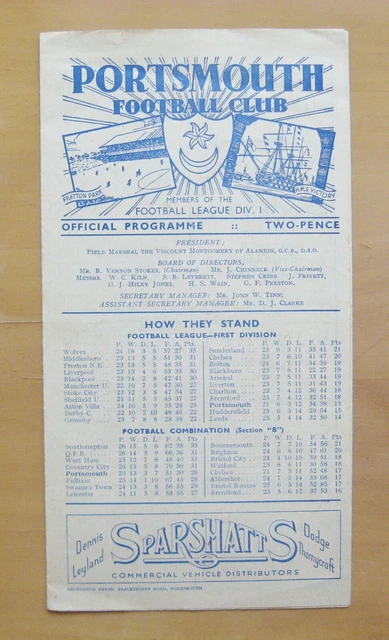 Programme De Football Portsmouth Vs Middlesbrough 1946/1947 - État Très Bon, Collector