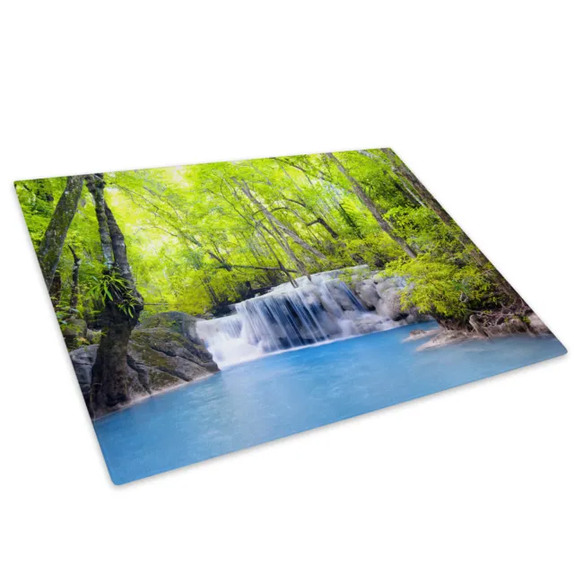 Blue Green Forest Waterfall Glass Chopping Board Kitchen Worktop Saver Protector