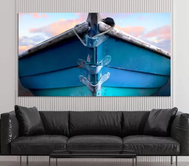 Wooden boat navy blue canvas or poster print ship beach coastal wall art decor