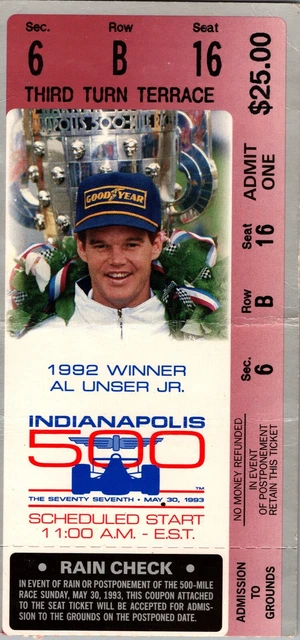 Vintage 1993 Indy 500 Race Indianapolis Speedway Ticket Stub IMS