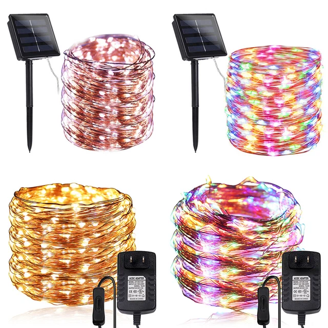 Solar Power 100/200 LED Fairy String Lights Plug In Waterproof Outdoor Party DIY