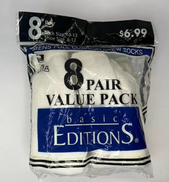 VINTAGE BASIC EDITIONS Kmart 8 Pack Men’s White Crew Socks Size 10-13 ...