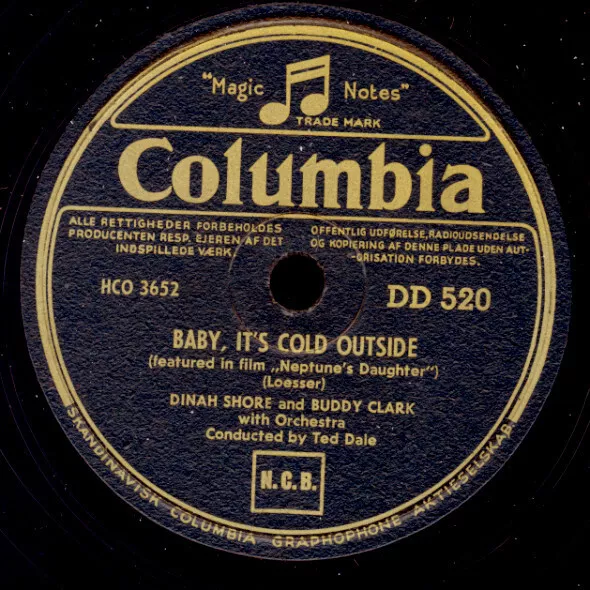 DINAH SHORE & BUDDY CLARK Baby, it's cold outside  78rpm  Schellackplatte S7612