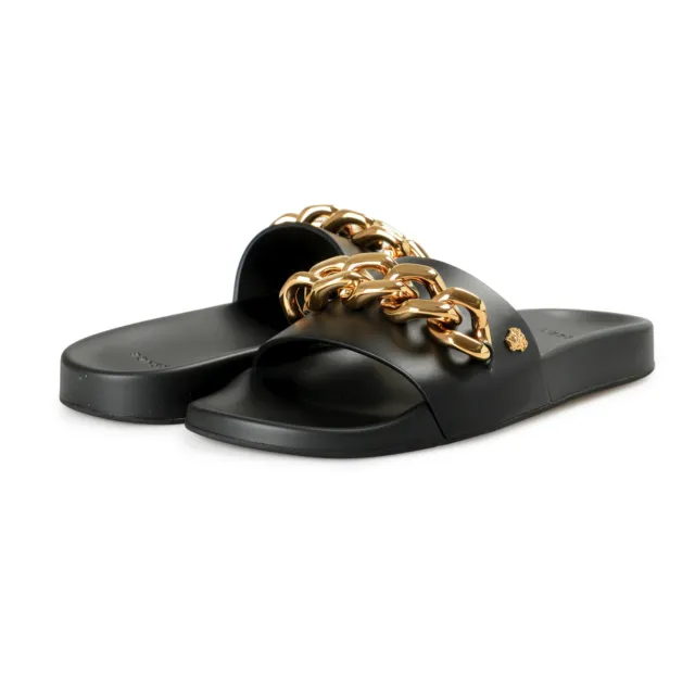 Versace Men's Black & Gold Leather Sandals Flip Flops Shoes