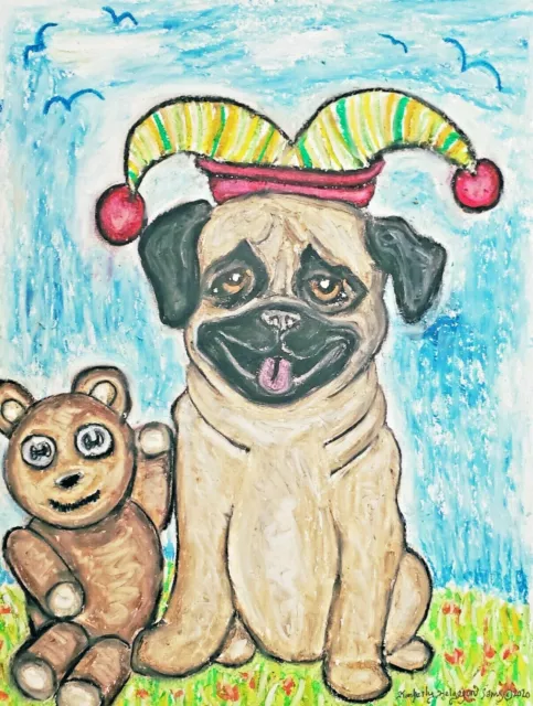 PUG Jester dog art print 11x14