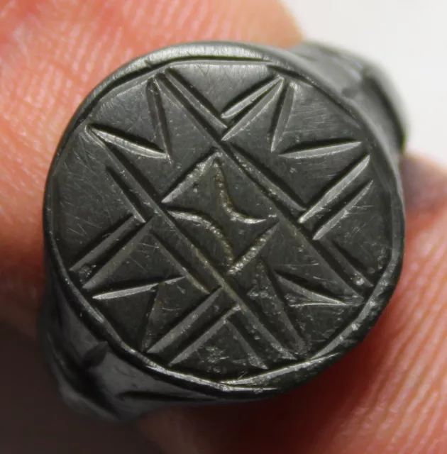 Rare Genuine Ancient Roman Byzantine bronze ring artifact intact Cross star