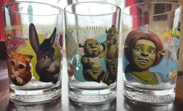 Shrek The Third 2007 Drinking Glasses Set of 3 Vintage 5" McDonalds