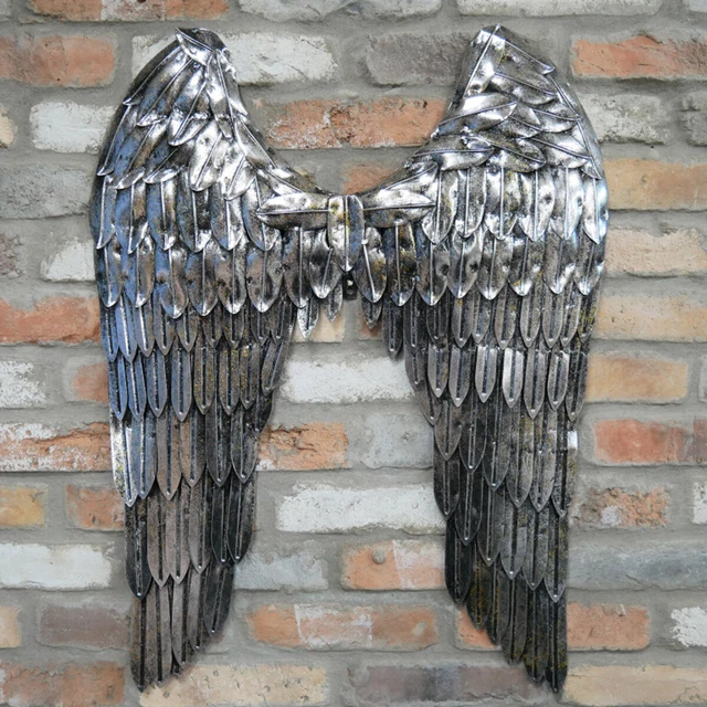 Grande Metal Plateado Alas Del Ángel Decoración de Pared Hogar Querubín Regalo