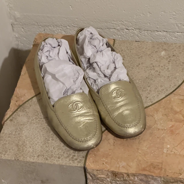Chanel gold loafers on sale