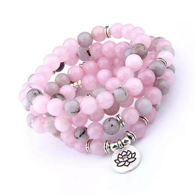 8 mm roses perles de jade bracelet mala lotus Bouddha pendentif 108 perles yoga fait main 3