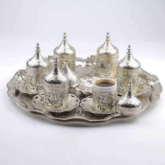 27 Ct Coffee Serving Cup Saucer Gift Set Ottoman Turkish Greek Silver