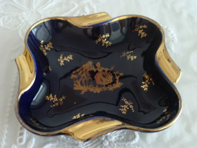 Ancien Vide Poche Cendrier Coupelle Porcelaine Limoges Bleu De Four Marquis