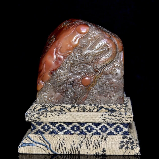 Chinese Exquisite Handmade Dragon carving Shoushan Stone Statue Seal