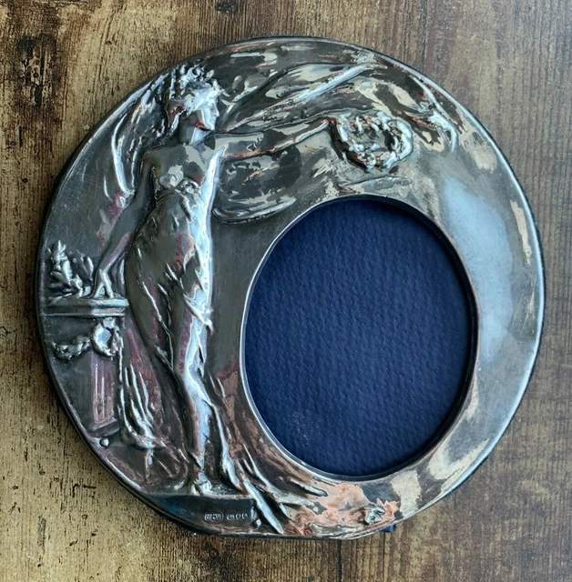 English Silver Plated Pictured Circular Deco Motif Liberty Frame