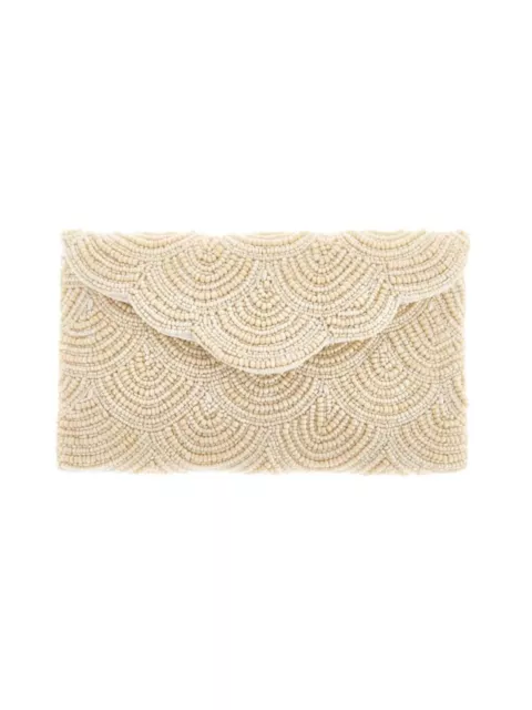 From St Xavier B2011 Ivory Chevy Beaded Clutch Size 10.5x7 in