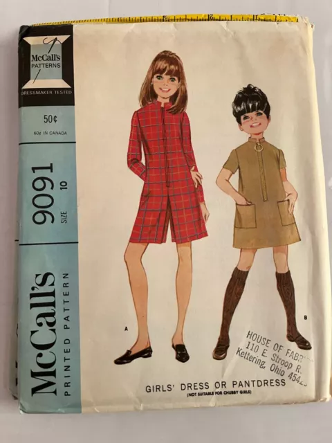 McCall's 9091 Size 10 Girl's Dress Culottes 1960s
