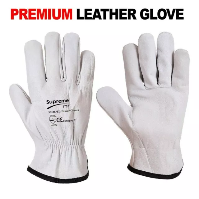 10 Pairs Soft Leather Work Glove Fully Fleece Lined Lorry Truck Driver Gloves