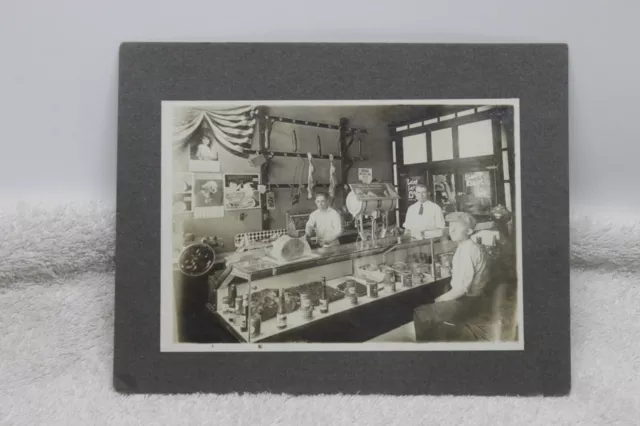 Vintage Photograph Cabinet Card General Store Butcher Hanging Meat  7"x5" Photo