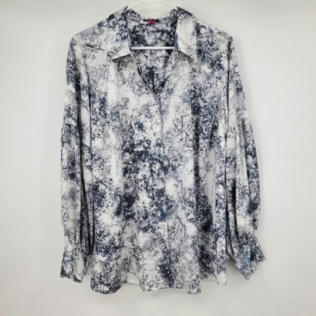 Vince Camuto Grey and White Tie Dye Button Front Long Sleeve Blouse 1X