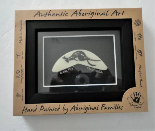 2 New Box Framed Handpainted Murra Wolka Aboriginal Boomerang Bone Art Australia