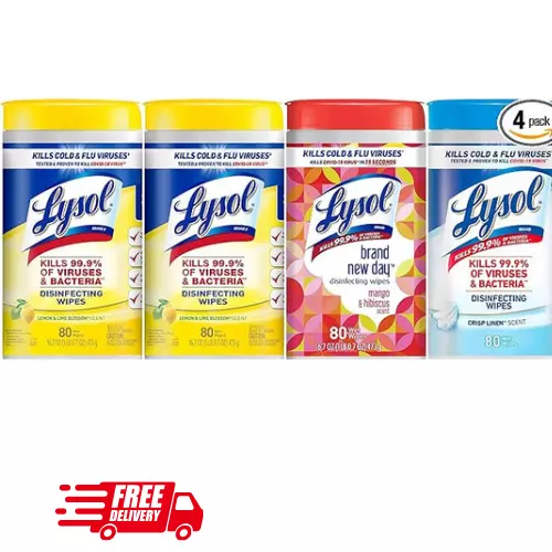 Lysol Disinfectant Wipes Bundle, Multi-Surface 80 Count (Pack of 4)