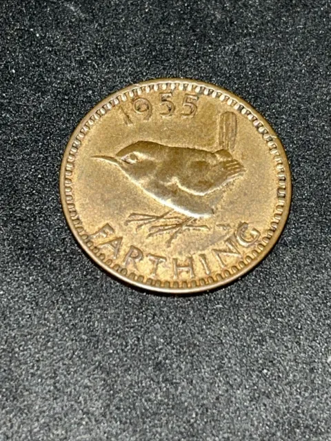 1955 Farthing Coin Queen Elizabeth II Great Britain British 1/4d