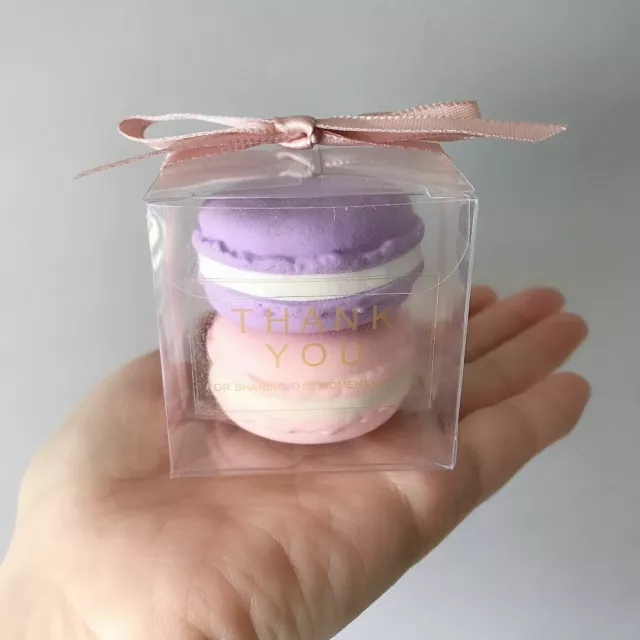 50x Clear Wedding Party Macaroon Favor Boxes Thank You Stickers Rose Gold Ribbon 2