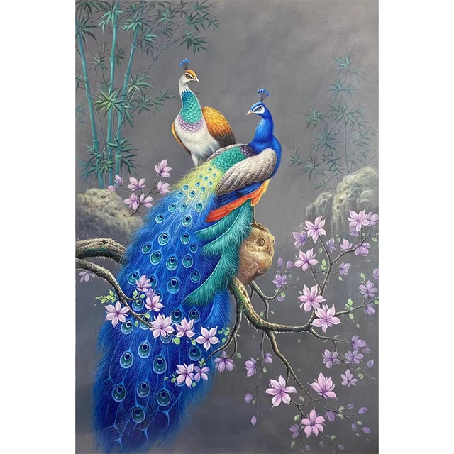 Peacock Oil Paint By Numbers Kit DIY Frameless Drawing for Adult Home Decoration