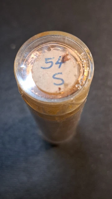 1954-S Lincoln Wheat Cent Uncirculated BU Roll in Clear Round Tube *Tapped Roll