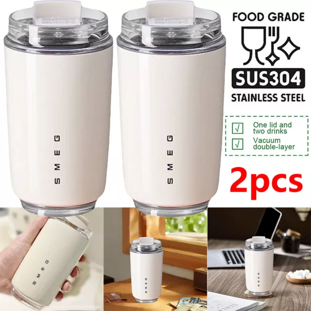 2STK SMEG Thermoskanne Kaffeebecher Edelstahl Reisebecher Wasserflasche isoliert