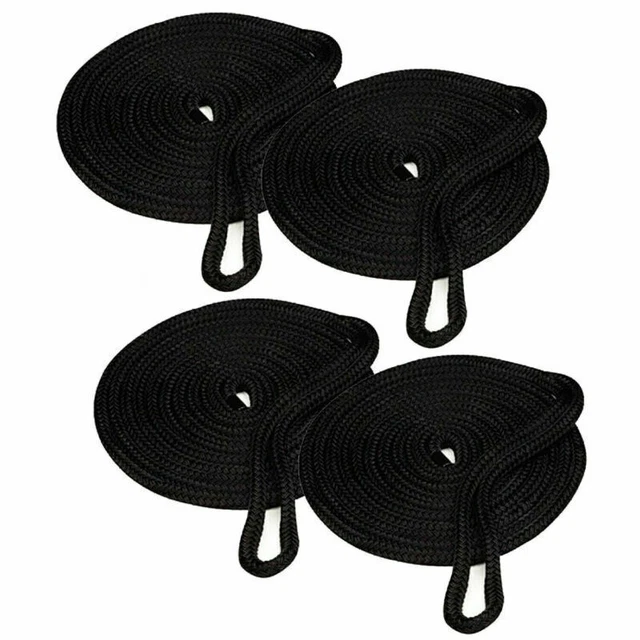 1/2" × 25FT Boat Marine Nylon Dock Line Double Braid Mooring Rope  Black 4PCS