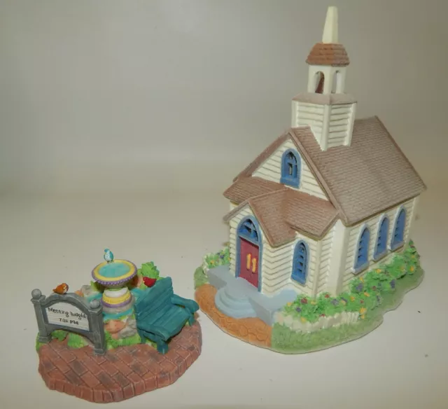 Avon Christmas Spring Valley Lighted Village Church with Bench - MIB