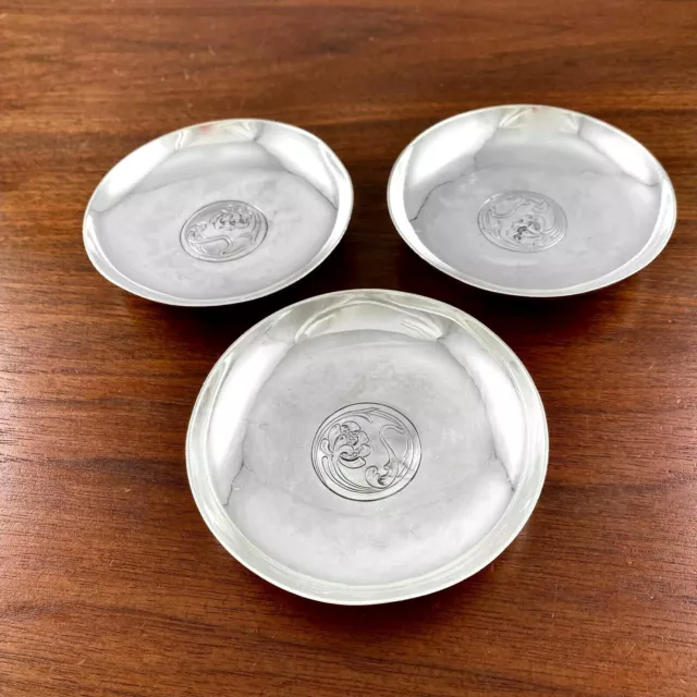 (3) Early Arthur Stone Hand Chased Sterling Silver Nut Dishes Water Lily Motif