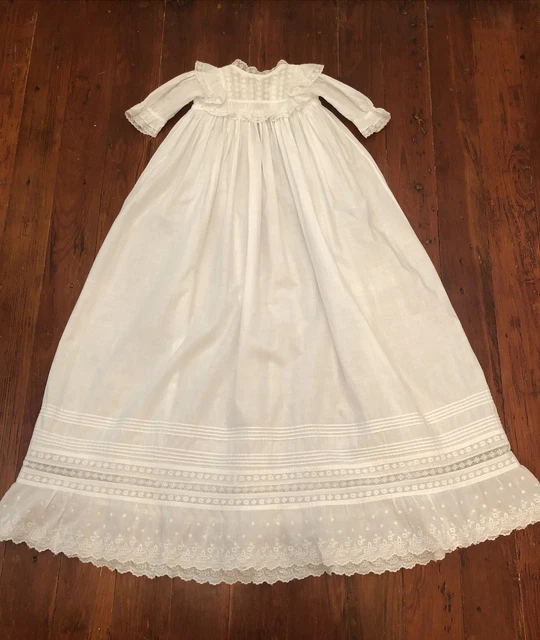 Antique Victorian Edwardian Christening Gown Dress Whitework Embroidery Cutwork