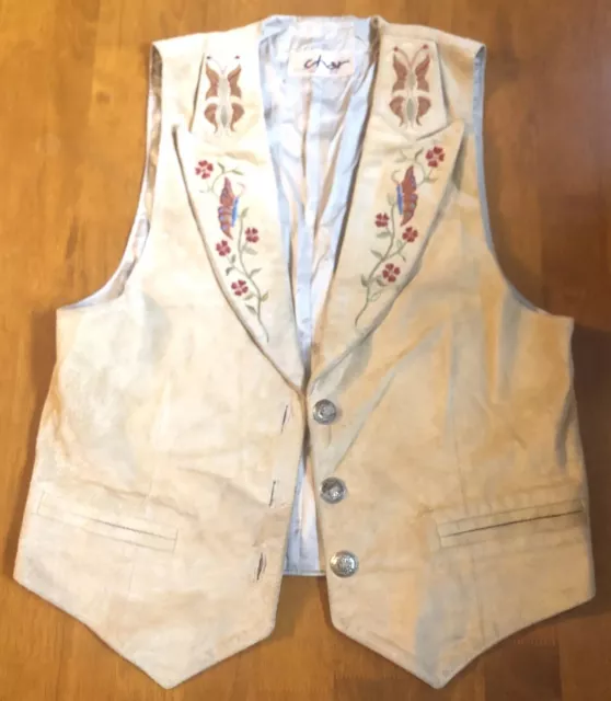 Vtg Char Vest Womens Medium Suede Leather Santa Fe NM Western Butterflies