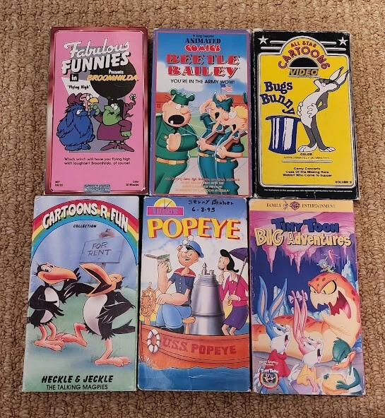 LOT OF 6 Cartoon VHS Tapes Popeye, Heckle & Jeckle, Beetle Bailey