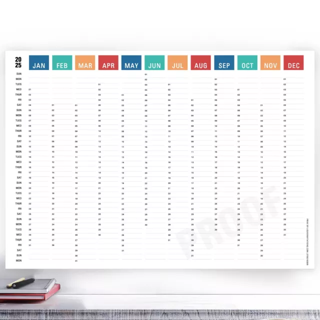 2025 FULL YEAR Calendar Planner Wall Home Office Work JANDEC 2025