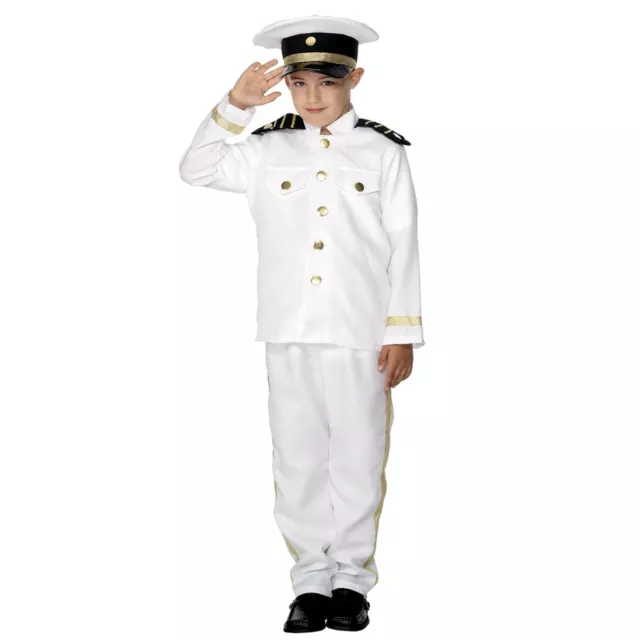 Garçons Blanc Marin Captain Costume Déguisement Livre Semaine Veste Pantalon